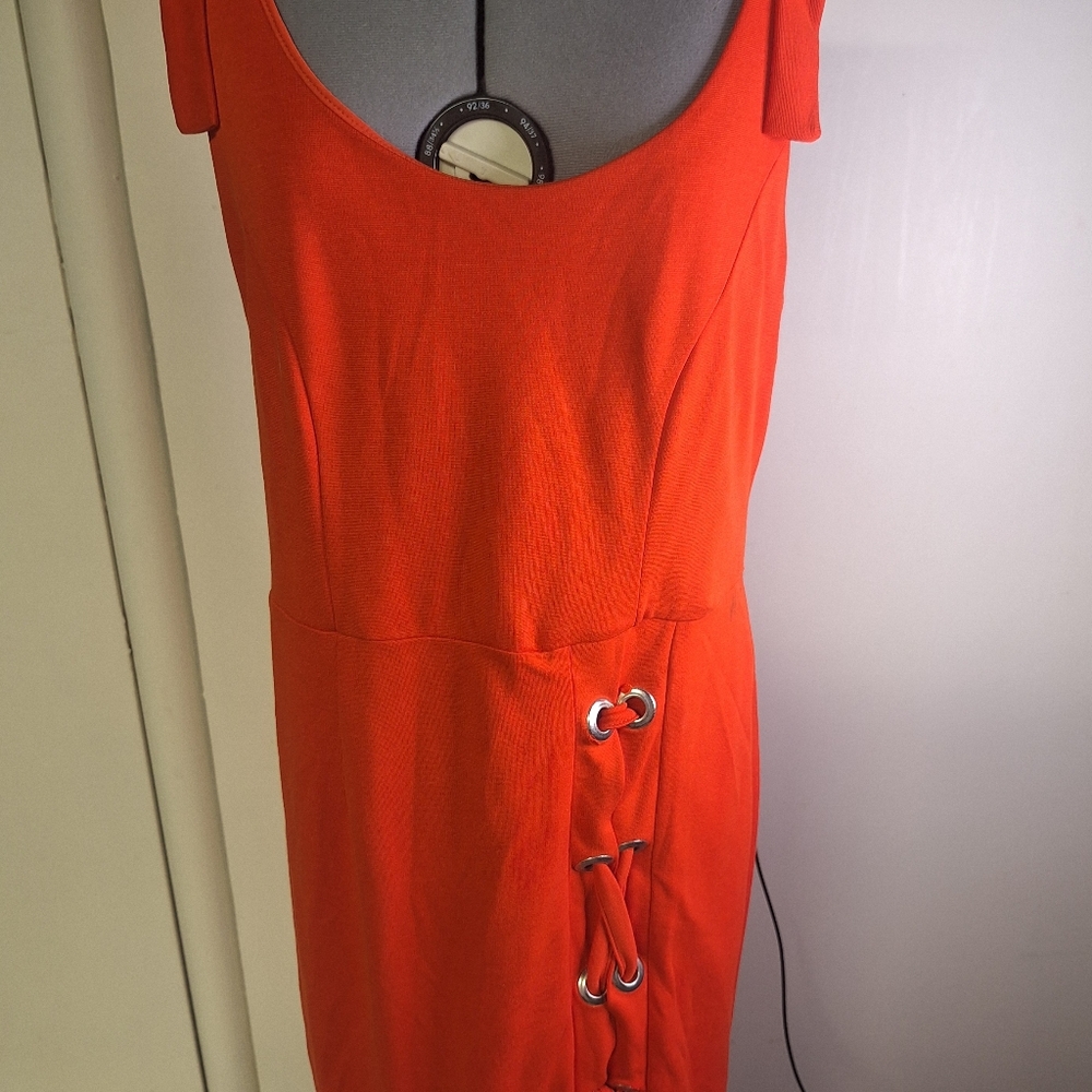 VENUS Bright Orange Mini Dress with Lace-Up Detail